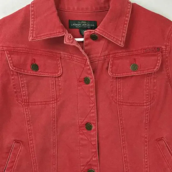 Ralph Lauren Denim Jacket Red Vintage Size L Womens - Picture 2 of 12